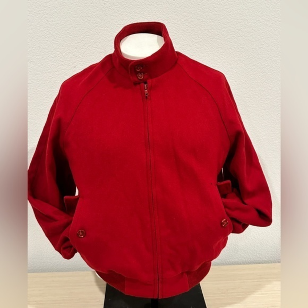 Vintage Bomber Jacket Small Womens Red Wool Blend Plaid Lined Chore Coat Zip Up